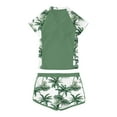 thumbnail image 2 of LIIPEE Girls Swimwear Summer Casual Coconut Tree Printed Short Sleeve Round Neck Tshirt Shorts 2 Piece Set Swimsuit Kids Cute Water Play Beachwear,Army Green,9-10 Y, 2 of 5