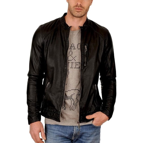 Men's Genuine Lambskin Leather Black Jacket Slim fit Biker Motorcycle jacket A890