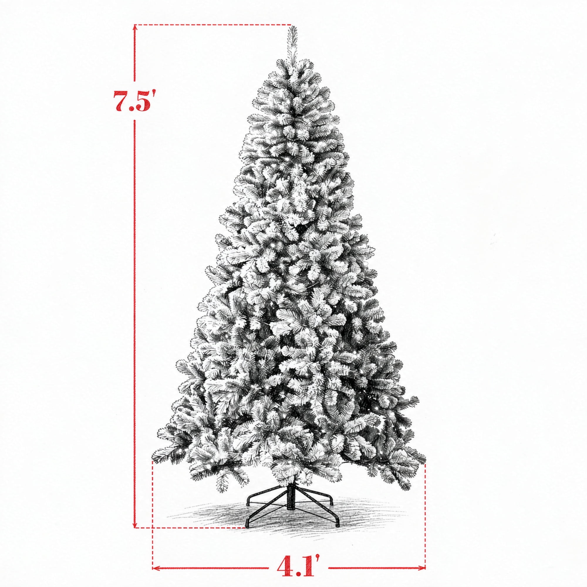 7.5 ft Pre-Lit Flocked Artificial Christmas Tree with 350 Warm White LEDs, 1201 Tips, PVC Foliage and Steel Stand for Indoor Holiday Decor