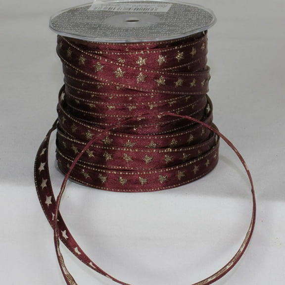 The Ribbon People Burgundy Red and Gold Star Metallic Wired Craft Ribbon 0.5" x 55 Yards