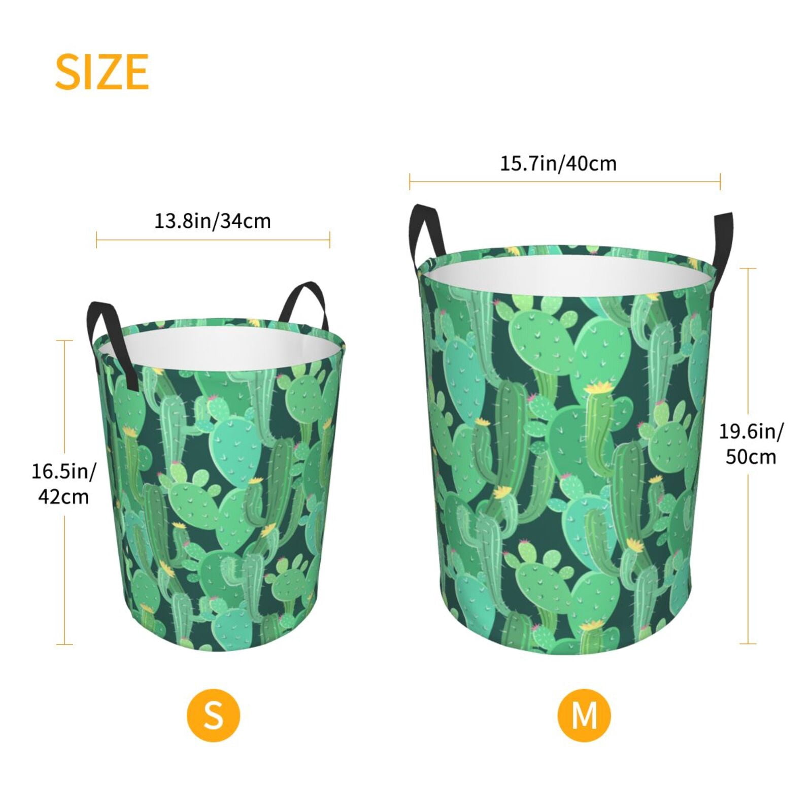Large Laundry Basket with Handles - Cactus green Pattern Kids Baby Dirty Clothes Laundry Hamper for Bedroom Aesthetic
