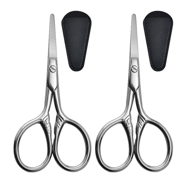 Ciseaux de Toilettage en Acier Inoxydable - pour Sourcils/nez/barbe, Lames Tranchantes, Résistants à la Rouille, Kit de Coupe de Poils du Visage Lot de 2