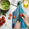 thumbnail image 3 of Landscape Cutting Board, Landscape with Swimming Pool and Distant Island Tropic Exotic Hawaiian Theme, Tempered Glass Cutting and Serving Board, Wine Bottle Shape, Turquoise Green, by Ambesonne, 3 of 5