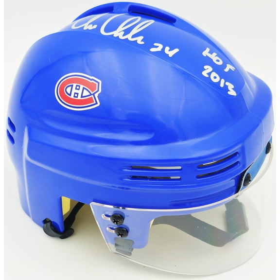 Chris Chelios Autographed Montreal Canadiens Blue Mini Helmet "HOF 2013" Beckett BAS Witness 232839