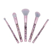 Candie Couture Brand 5 Piece Face Makeup Brush Set for Face and Eyes. Pink Glitter Design.