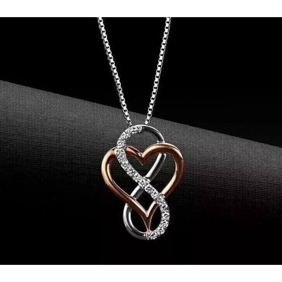 Beautiful 1.00 Ct Round Simulated Diamond Heart Infinity Pendant 14K White Gold Plated 18" Chain