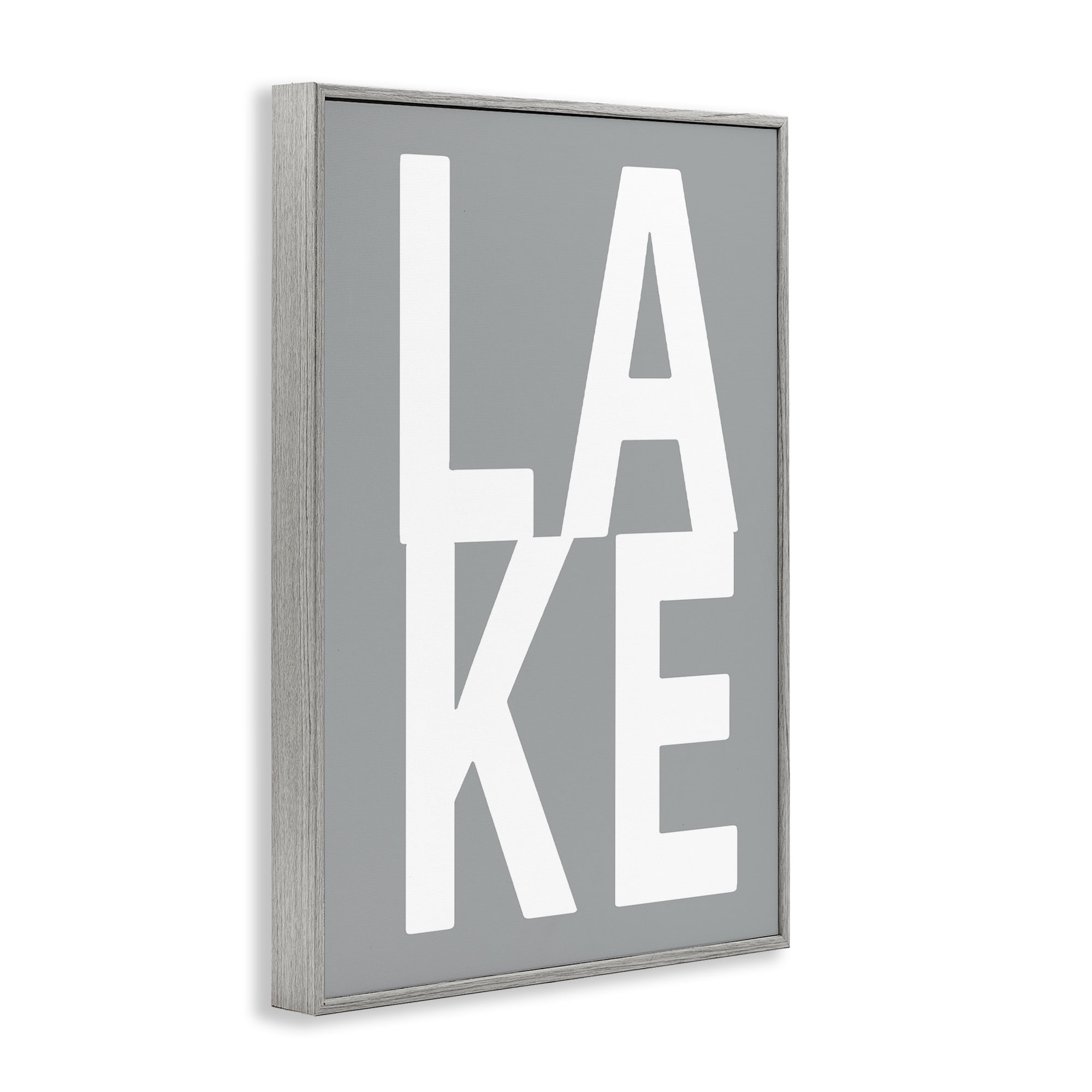 Stupell Industries Lake Word on Grey Typography Painting Gray Framed Art Print Wall Art, 16 x 24