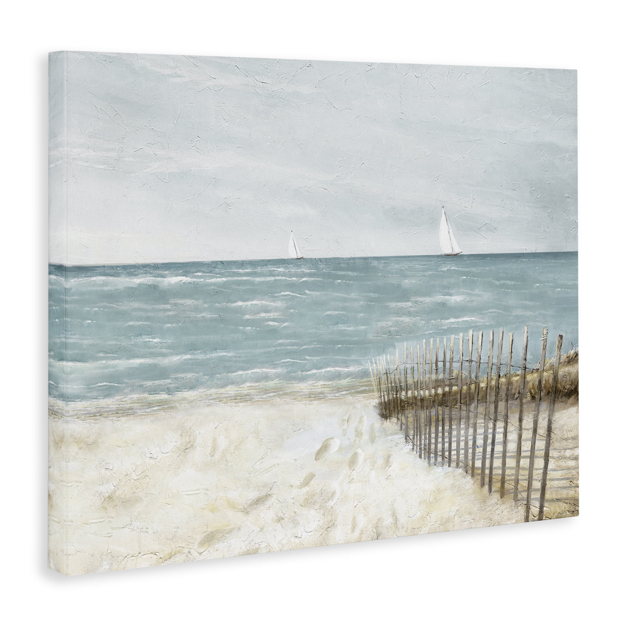 Stupell Industries Beach Footprints & Fence Nautical & Beach Painting Wrapped Canvas Art Print Wall Art, 20 x 16