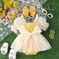 thumbnail image 2 of YUIVH Baby Girls Onesie Dress Playsuits Girls Sleeveless Flowers Prints Bowknot Romper Mesh Skirts Headbands Outfits Little Girl Overall Jumpsuit, 2 of 9