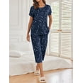 thumbnail image 4 of Avidlove 2 Pack Womens Pajamas Sets Short Sleeve Pj Tops and Capri Pants Print Loungewear, 4 of 6