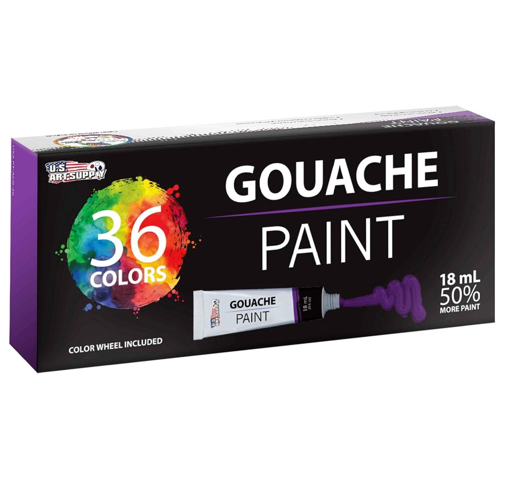 Professional 36-Color Gouache Paint Set in Large 18ml Tubes & Color Mixing Wheel - Gouache Paint Tubes for Artists, Students, Beginners