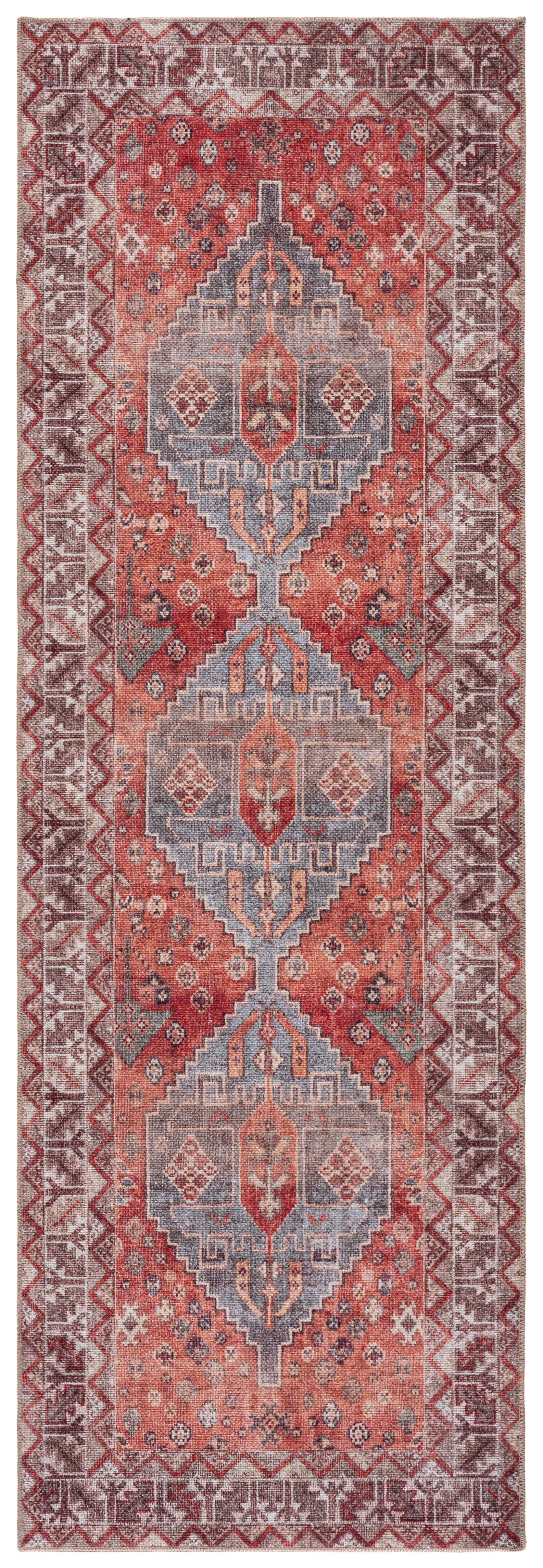SAFAVIEH Vintage Serapi Nita Medallion Machine Washable Runner Rug, Red/Blue, 2' x 6'