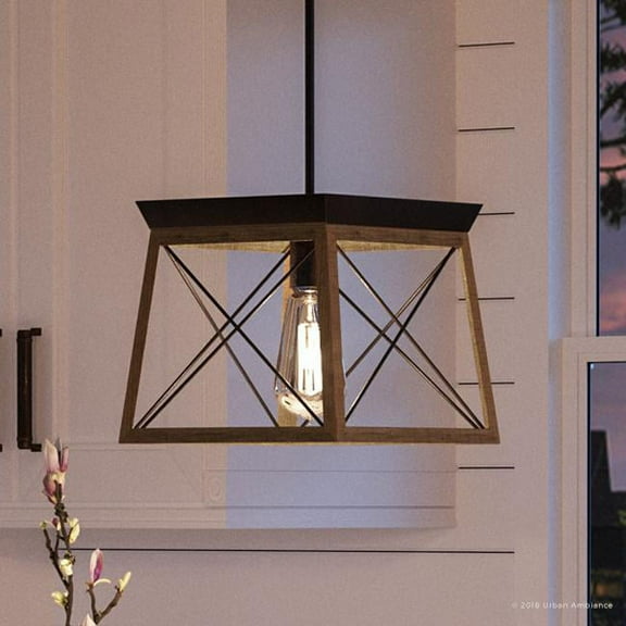 Urban Ambiance Luxury Farmhouse Pendant, Size: 9"H x 10"W, with Urban Industrial Style Elements, Olde Bronze Finish, UHP2124