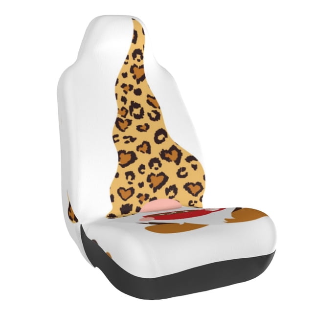 Wukai Christmas Gnomes In Leopard Full Set Car Seat Covers with Soft Padding Universal Auto Front Seats Protector and Cushion Mat