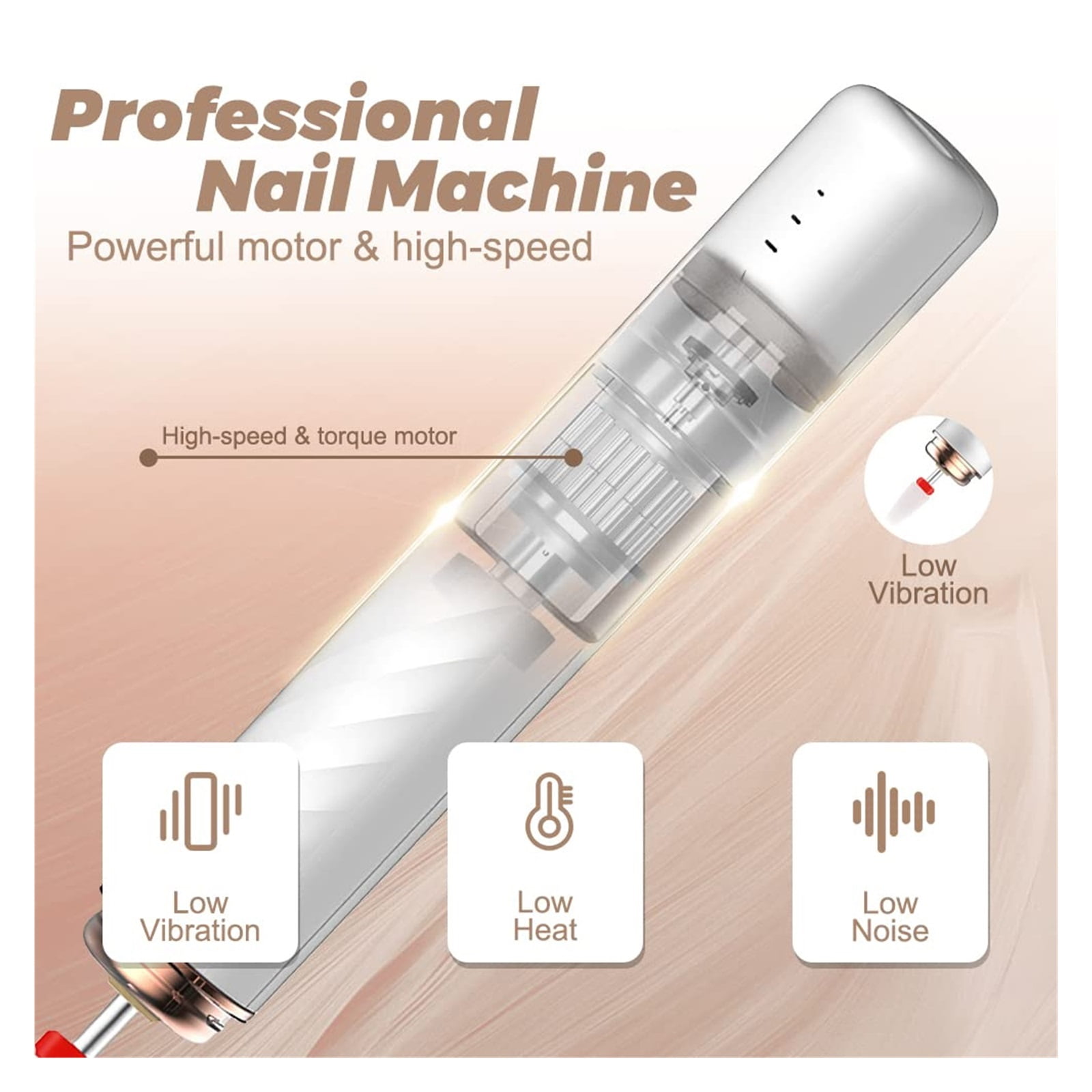 Wireless Nail Drill, Electric Nail Drill Machine With Ceramic Drill Bit, Nail File Sander Manicure Sets For Gel Polish Remover