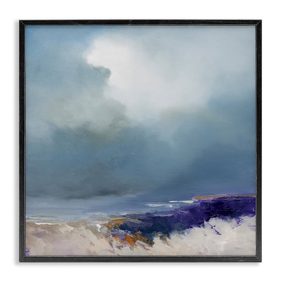 Stupell Industries Transitional Overcast Ocean Splashing Waves Black Framed Giclee Art, 17 x 17, by Patrick Dennis