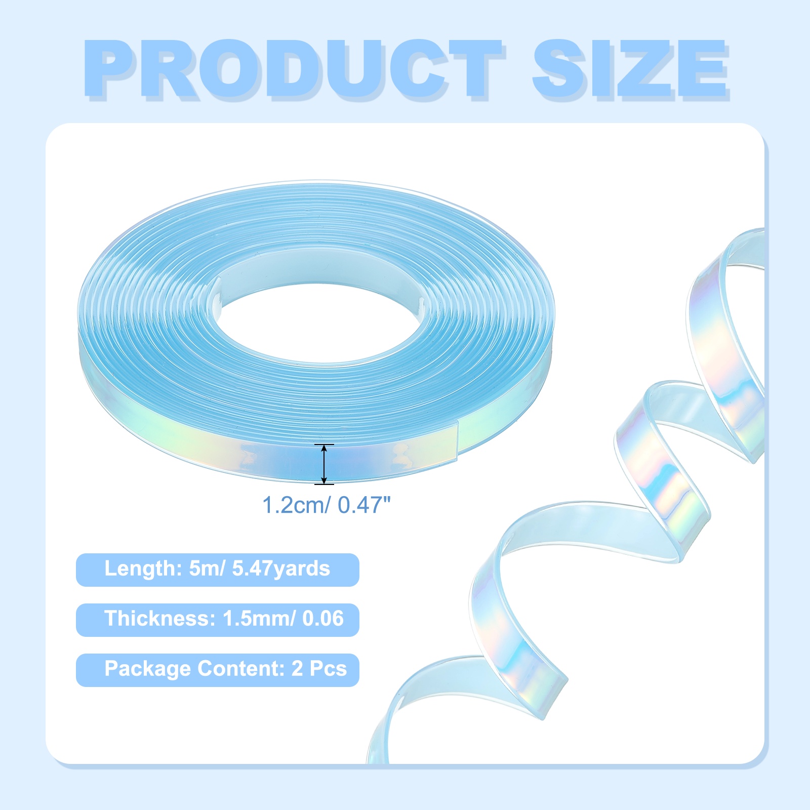 2PCS 5.47  Yards Silicone Lanyard String, 12mm Wide Bright Color Lacing Cord Laser Reflective Lanyard String for Crafts Weaving DIY Handmade Bracelets Clothes Keychain, Light Blue