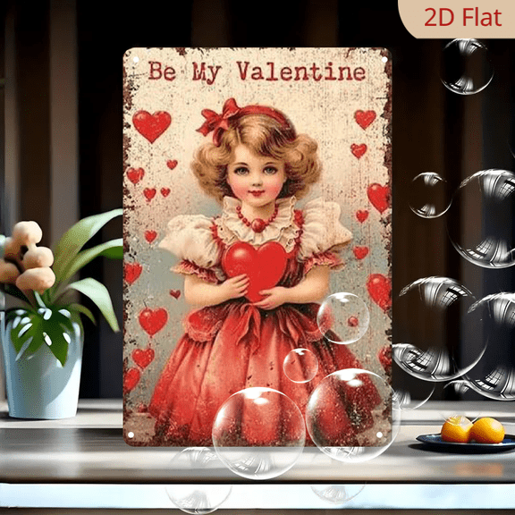 Victorian Valentines Day - Primitive Rustic Metal Decor Sign - Wall Art or Mantle Decoration - Outdoor Porch Safe - Be My Valentine Tin Sign 8x12 in