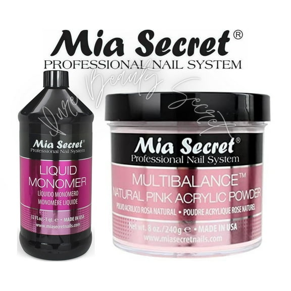 Mia Secret Liquid Monomer 32 oz and Natural Pink Powder 8 oz