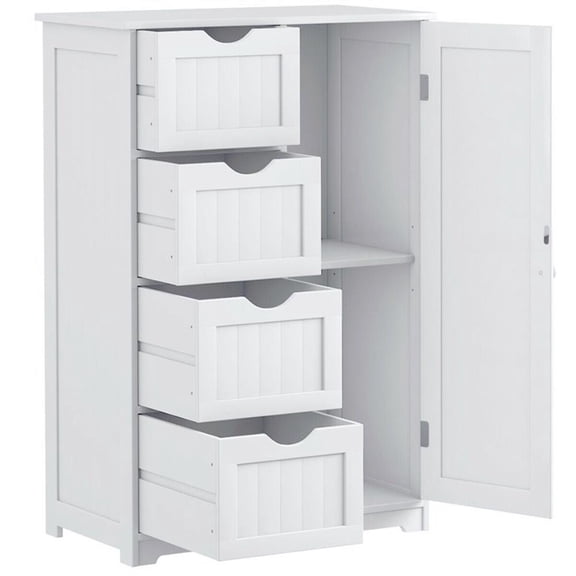 Pemberly Row Bathroom Storage Wooden 4 Drawer Cabinet Cupboard 2 Shelves White