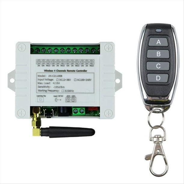 DC 12V 24V 36V 10A 433MHz Relé Inalámbrico de 4 Canales Receptor de Interruptor de Control Remoto + Transmisor de 4 Canales, 1 Receptor 1 Control Remoto