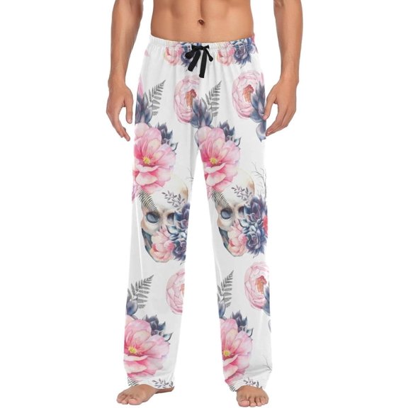 Mexican Sugar Skull Rose Ghost Pajama Pants, Men's Lounge Pants Light with Drawstring and Pockets, Christmas New Year Birthday Father's Day Gifts