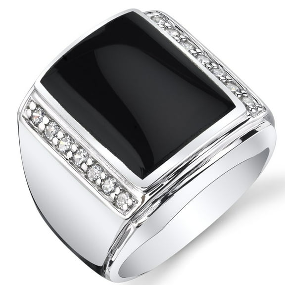 PEORA Men's Genuine Black Onyx Aston Signet Ring 925 Sterling Silver, Large 15x12mm Rectangular Shape Size 10