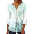 thumbnail image 1 of Pompotops Chemises Tuniques Imprimées Florales à Manches 3/4 Décontractées Col en V pour Femmes Chemises Basiques d'Été Blouse Plissée en Liquidation, 1 of 5