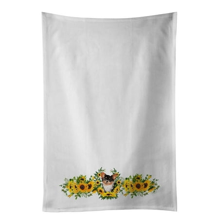 

Long Haired Chihuahua in Sunflowers White Kitchen Towel Set of 2 19 in x 28 in