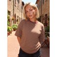 thumbnail image 6 of LMLYSoH Women's Summer T-Shirt Casual Loose Fit Stylish Striped Crew Neck Short Sleeve Drop Shoulder Tops, 6 of 8