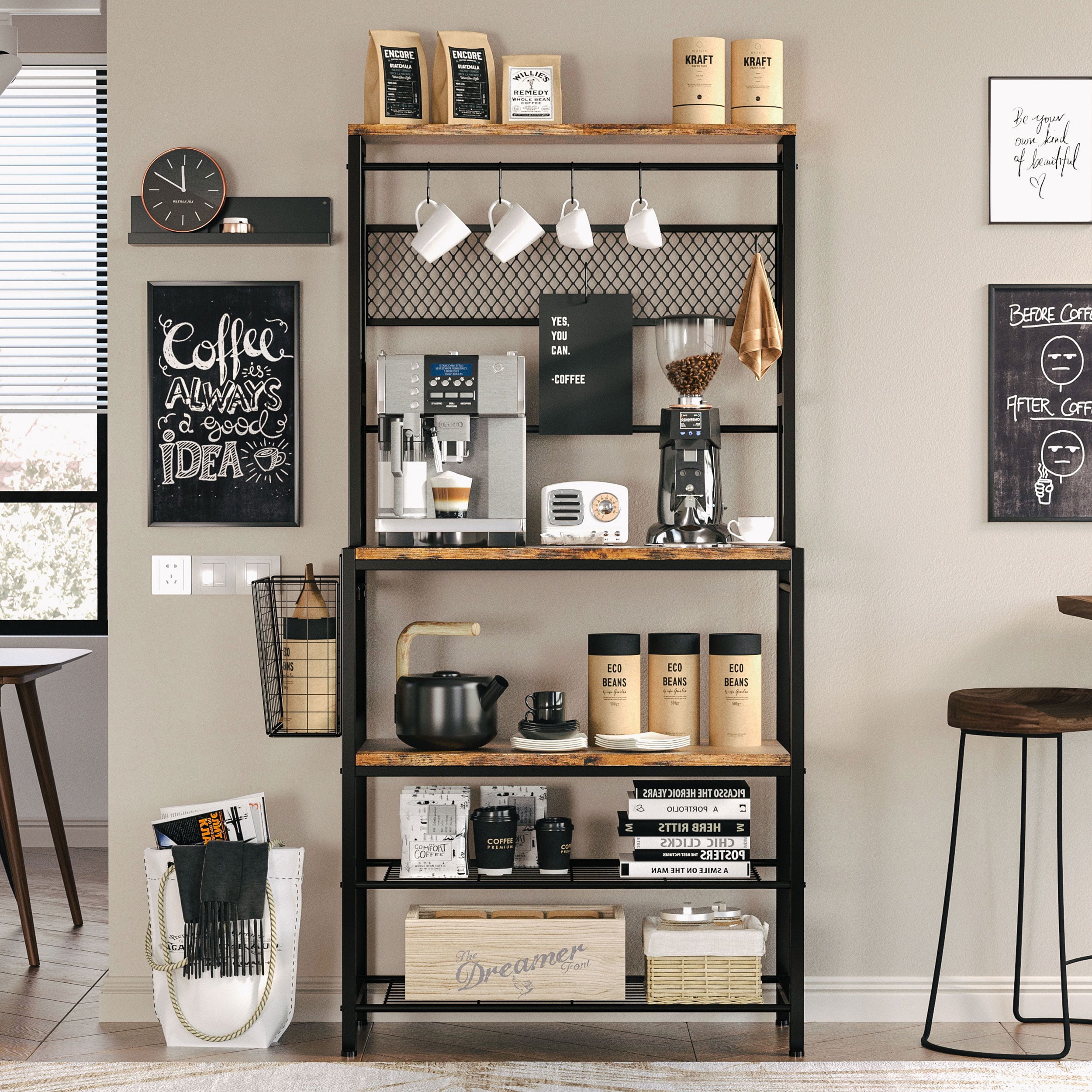 IRONCK Baker's Rack, Industrial Kitchen Island with Hooks 33in