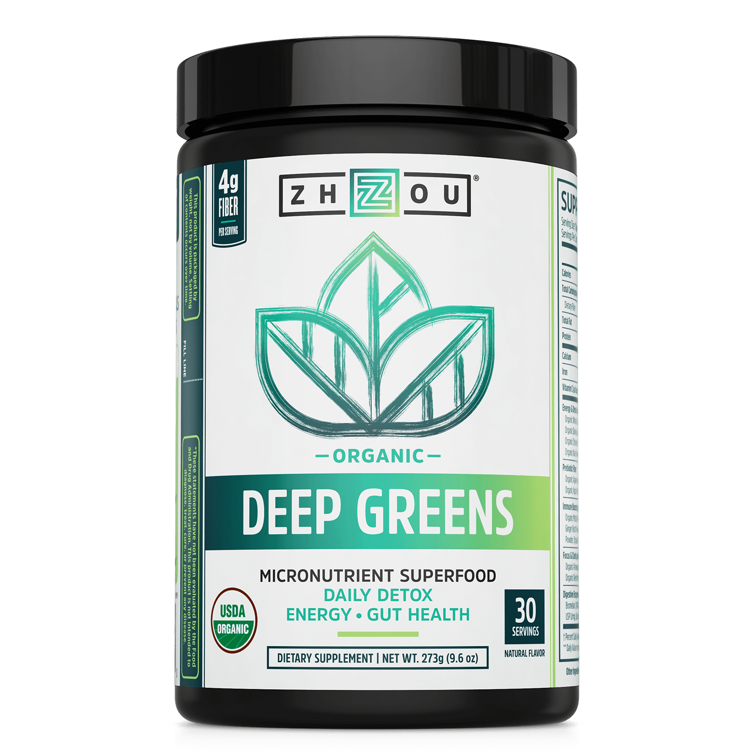 Zhou Deep Greens Organic Morning Complete Prebiotic Probiotic Powder Green Blend of