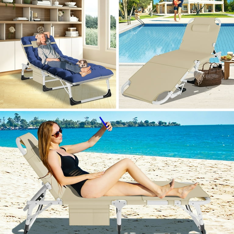 Slsy 5 Position Adjustable Tanning Chair with Face Arm Hole Foldable Lounge Chair for Pool Beach Patio Walmart
