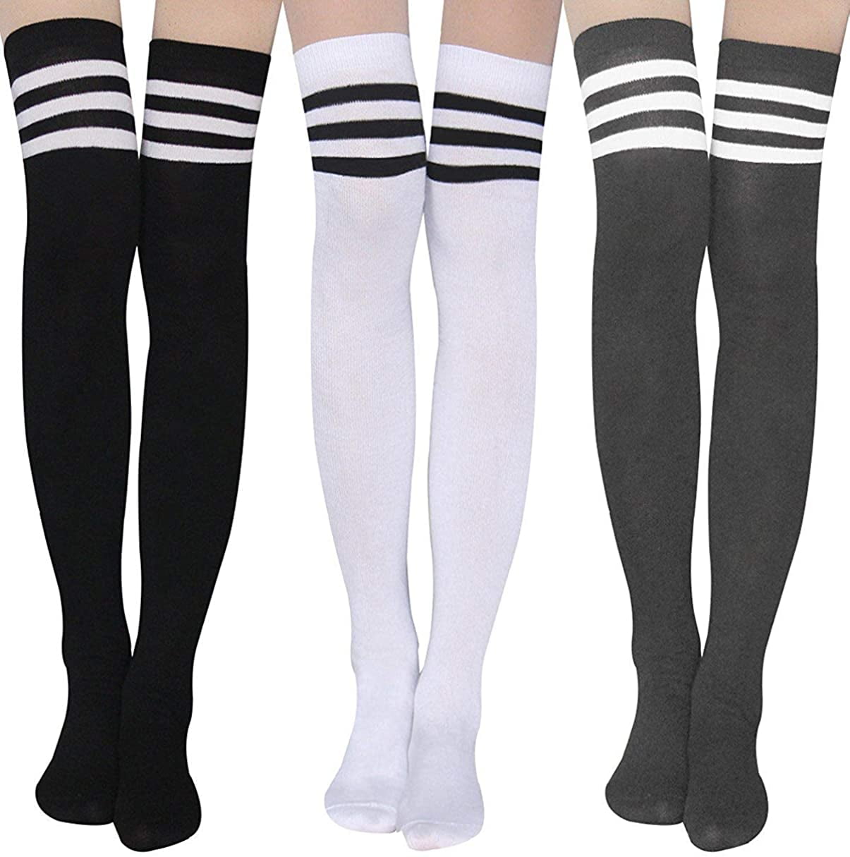 Womens Thigh High Striped Over the Knee Socks Long Knee High Socks for Women