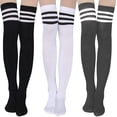 thumbnail image 1 of Calcetines hasta la rodilla para mujer - Calcetines hasta el muslo Calcetines de algodón a rayas sobre la rodilla Calcetines largos hasta la rodilla para mujer Adepaton CJWUS-5092, 1 of 7