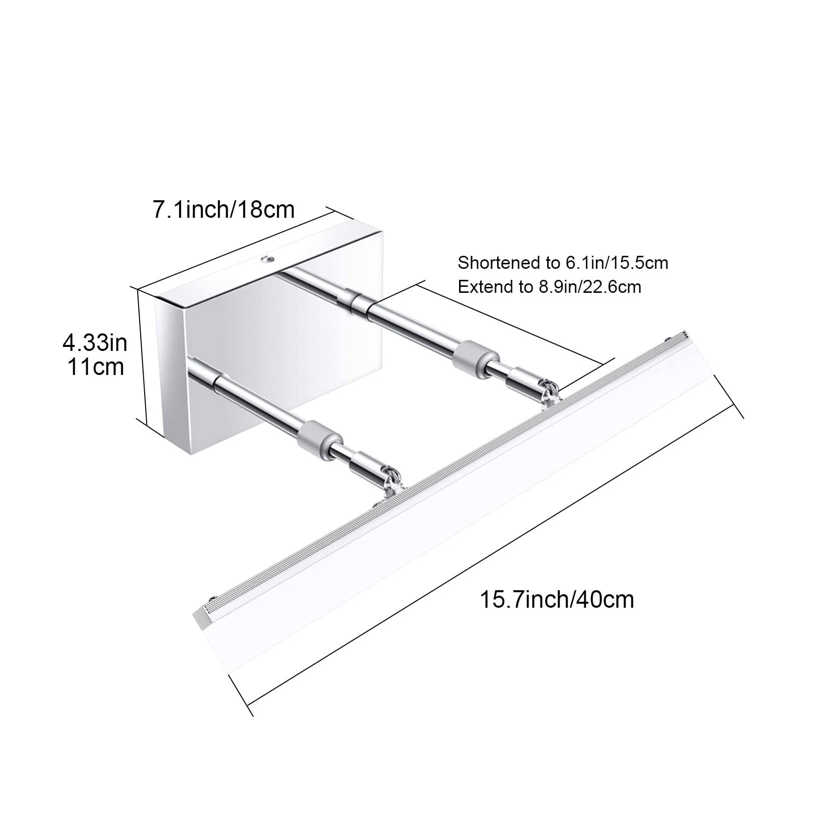 15.7 Inch Led Vanity Lights Adjustable Bathroom Wall Light Lighting Fixture Over Mirror Chrome Modern 5500k