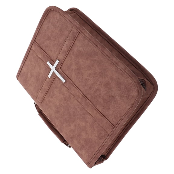 Mobestech Vintage Brown Pu Zippered Bible Cover Case with Handle