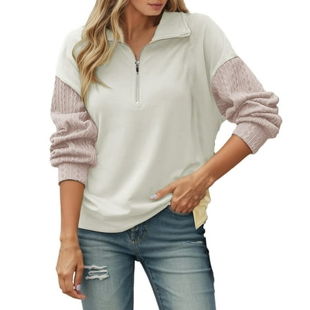 RMGVDSD Fall Sweatshirts for Women Half Zip Collar Pullover Sweater Long Sleeve Casual Loose Fit Top Outerwear Fall Comfortable Soft Knit Blouses Comfort Fit Sweatshirts