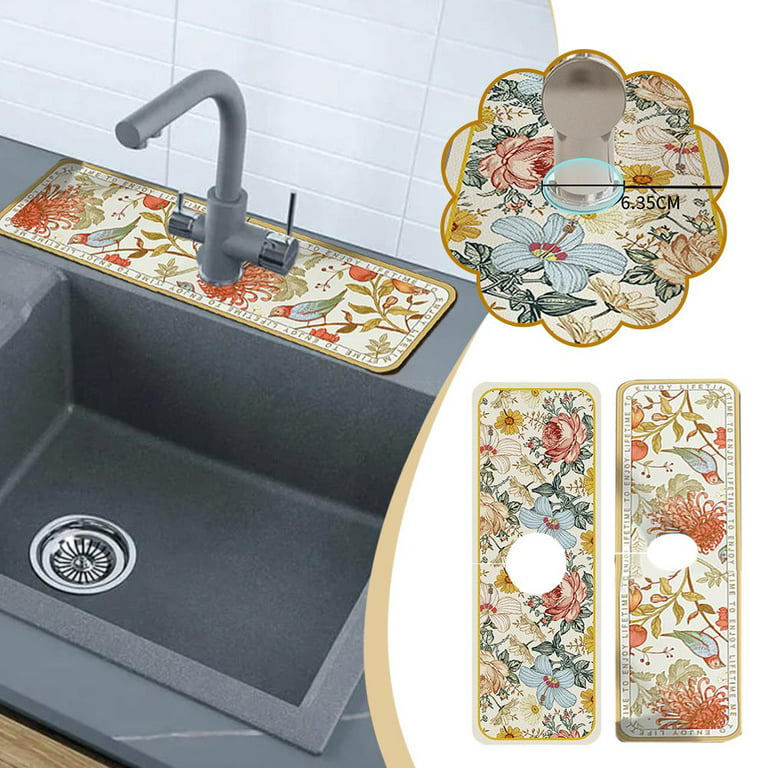 1pc Flower sea pattern sink faucet suction pad Drain pad Kitchen bathroom  sink countertop drain pad diatomaceous earth basin can be cut quick drying