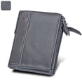 thumbnail image 1 of Cartera de piel de vaca Crazy Horse para hombre, billetera corta de piel de vaca con cepillo antirrobo, billetera con clip para billetes para hombre, monedero con doble cremallera, 1 of 5