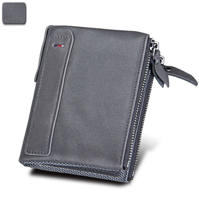Cartera de piel de vaca Crazy Horse para hombre, billetera corta de piel de vaca con cepillo antirrobo, billetera con clip para billetes para hombre, monedero con doble cremallera