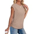 thumbnail image 2 of Hauts d'Été pour Femmes à Manches Courtes avec Fronces, T-Shirts à Col Rond, Mode Kaki TTG, 2 of 7