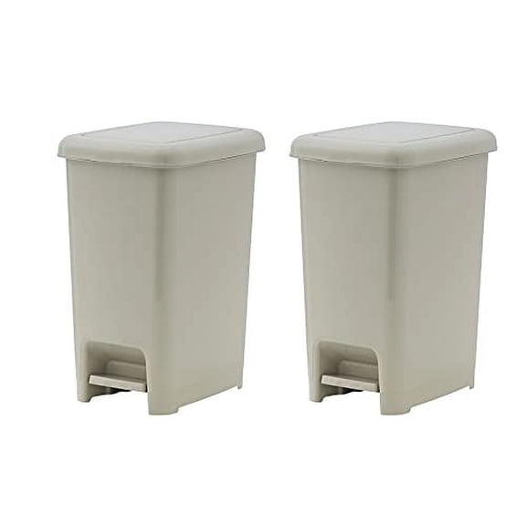 Superio Slim Trash Cans with Pedal Lid 4 Gallon Beige (2 Pack) Plastic Waste Bin 16 Qt. for Under Desk, Office, Bedroom, Bathroom
