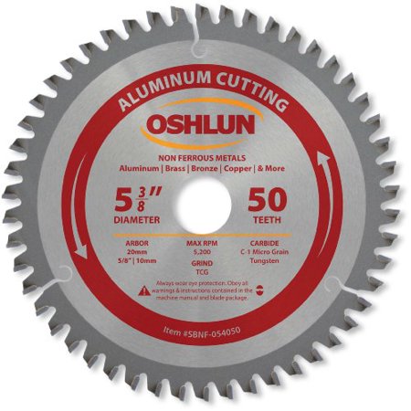 

Oshlun SBNF-054050 5-3/8-Inch 50 Tooth TCG Saw Blade with 20mm Arbor (5/8-Inch and 10mm Bushings) for Aluminum and Non Ferrous Metals