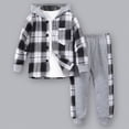 thumbnail image 2 of Towmus Toddler Baby Boy Fall Winter Clothes Casual Flannel Shirt Tops Plaid Hooded Jacket Color Block Sweatpants 2Pcs Unisex Outfit, 2 of 9