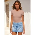 thumbnail image 5 of ANRABESS Bodysuits for Women, Women's Short Sleeve Bodysuit Stretchy Comfy T-shirt Round Neck Basic Body Suit Tops Casual Outfits 2026 Light Camel XS, 5 of 13