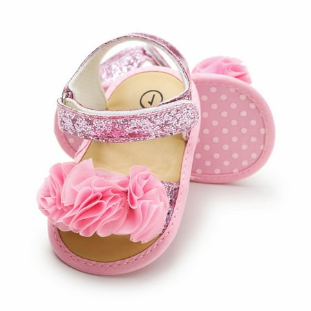 

Infant Baby Girls Summer Sandals with Flower Soft Sole First Walker Crib Dress Shoes 0-18M