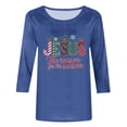 thumbnail image 4 of JURANMO Womens Christmas Shirts Loose Fit Casual Round Neck Tshirts Trendy Letter Graphic Print 3/4 Sleeve Pullover Tops Blue S Prime Big Deal Days, 4 of 5