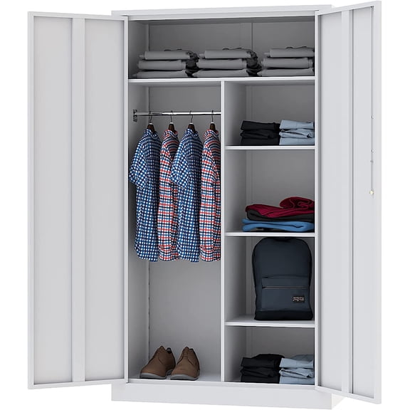 Letaya Metal Locker,Steel Wardrobe Storage Cabinets with Lock Door,Clothing Coat Storage Freestanding for Office, Home, School, Employee,Gym,Fire Department (White)