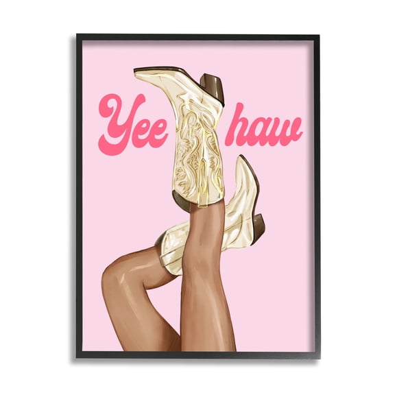 Stupell Industries Yeehaw Cowgirl Boots Typography Painting Black Framed Art Print Wall Art, 11 x 14